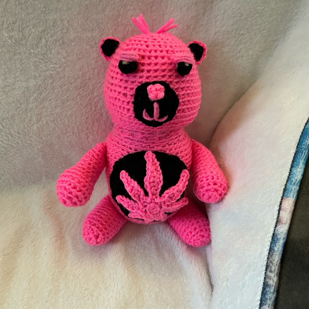 Handmade Pink Crochet stash jar 16oz mason